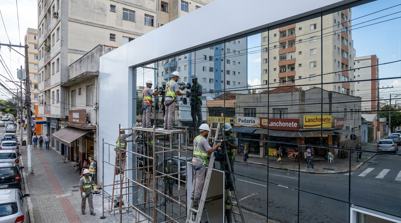 Fachada espelhada em esquina em Taubaté-SP